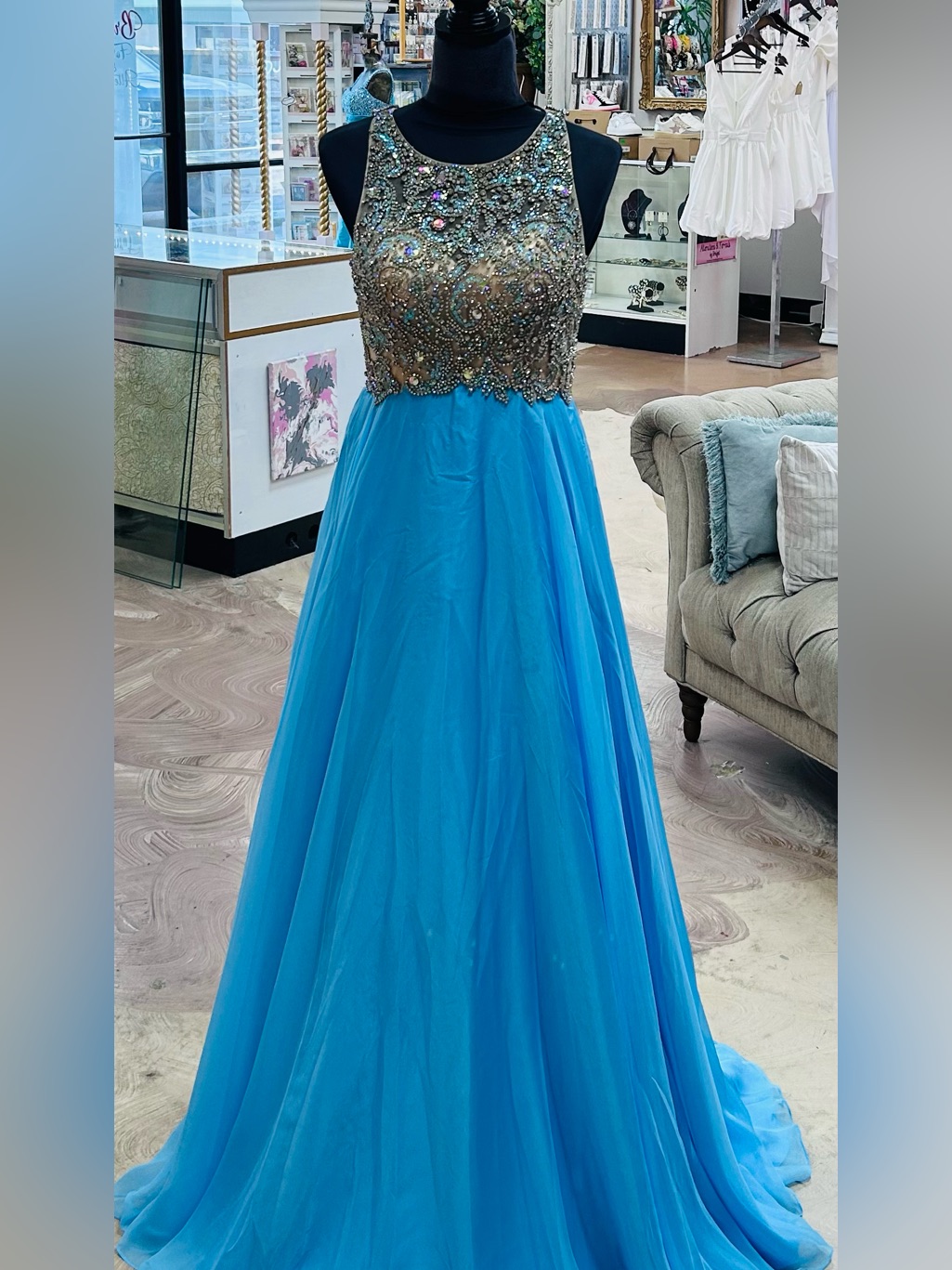Sky Blue Beaded Gown